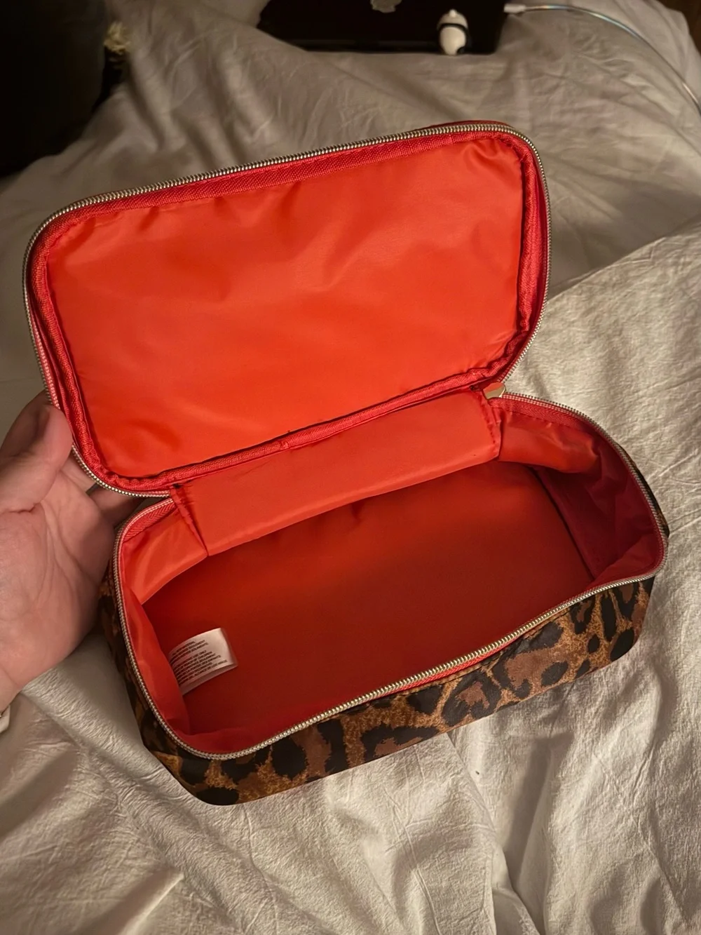 Avon Leopard Print Cosmetic Case with Red Trim